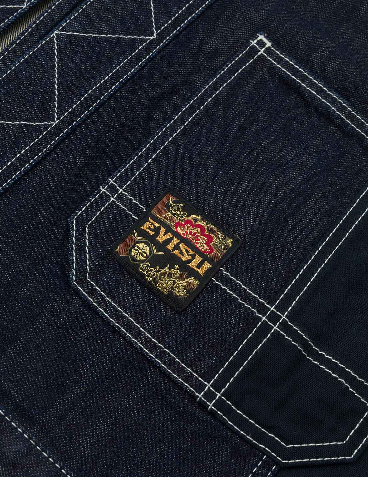 Multi-Pocket with Brocade Patch Relax Fit Denim Kimono