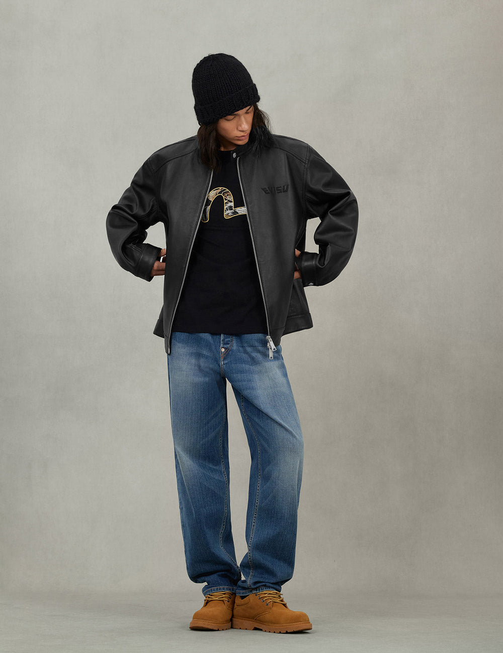 Logo and Seagull Embroidery Regular Fit Leather Jacket – EVISU