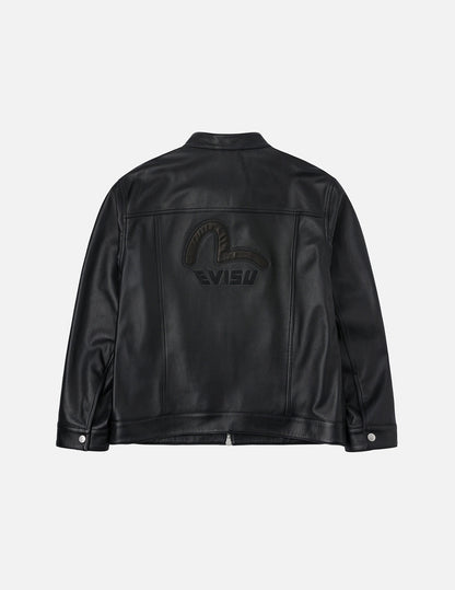 Logo and Seagull Embroidery Regular Fit Leather Jacket – EVISU