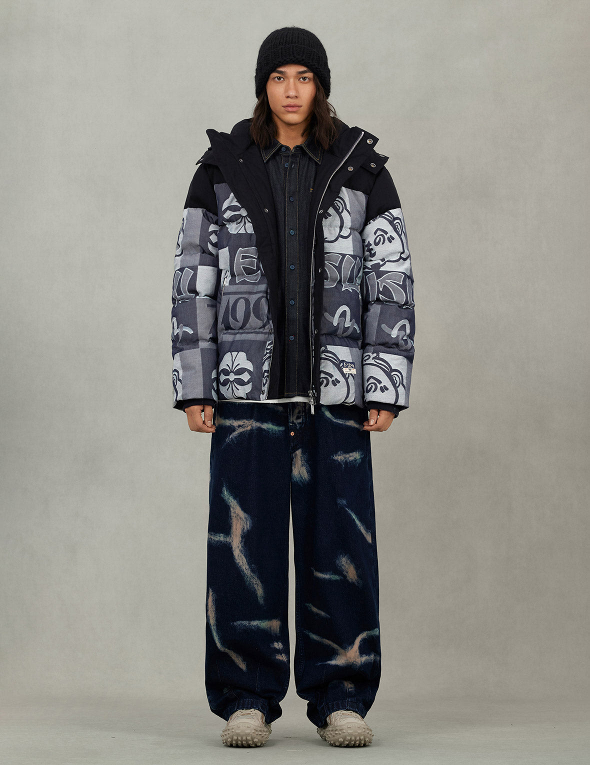 Allover Henohenomohe Godhead Jacquard Regular Fit Down Jacket – EVISU