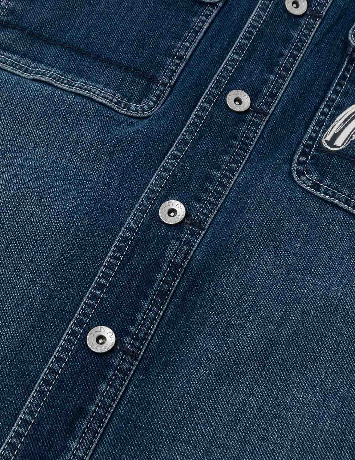 Washed Seagull Embroidery Regular Fit Denim Shirt