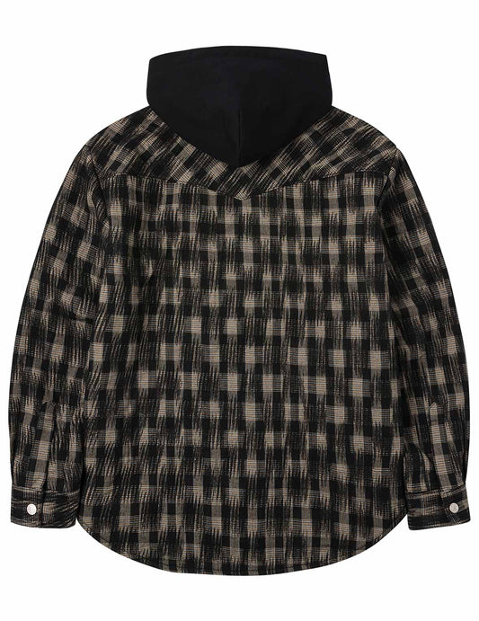 Seagull Embroidery Relax Fit Hooded Checked Shirt Jacket