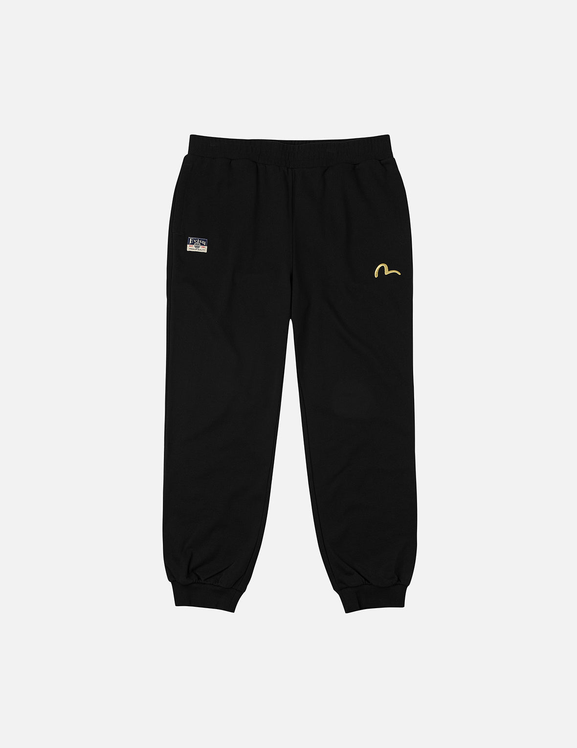 パンツ EVISU Black Half Pants Evisu Sweatpants Seagull Embroidery EVISU Brocade Appliqué Straight Fit Sweatpants