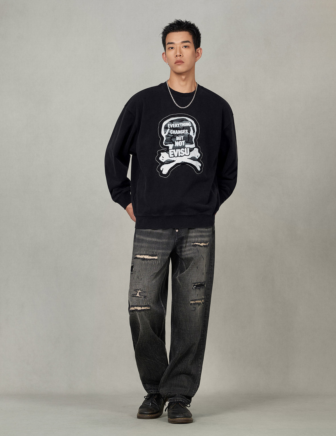 "Back to Bone" and Skull Print Fashion Fit Sweatshirt