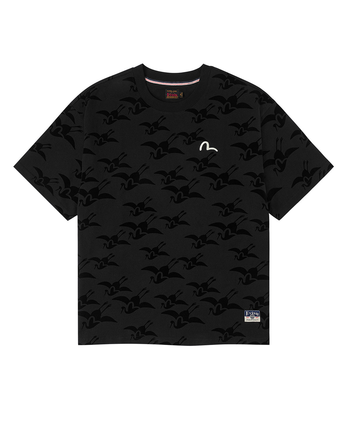 Allover Seagull Crane Flocking Print Relax Fit T-shirt