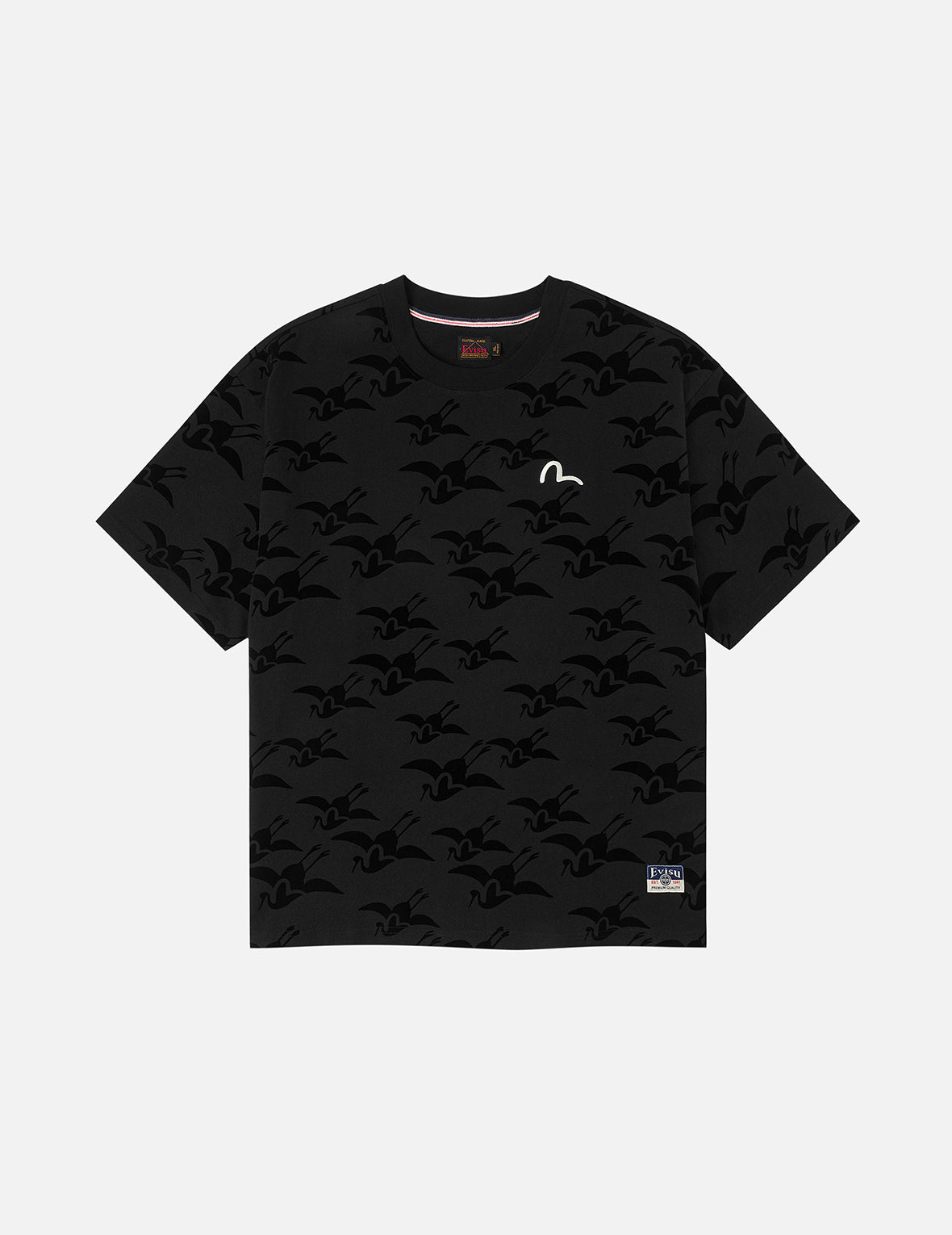 Allover Seagull Crane Flocking Print Relax Fit T-shirt