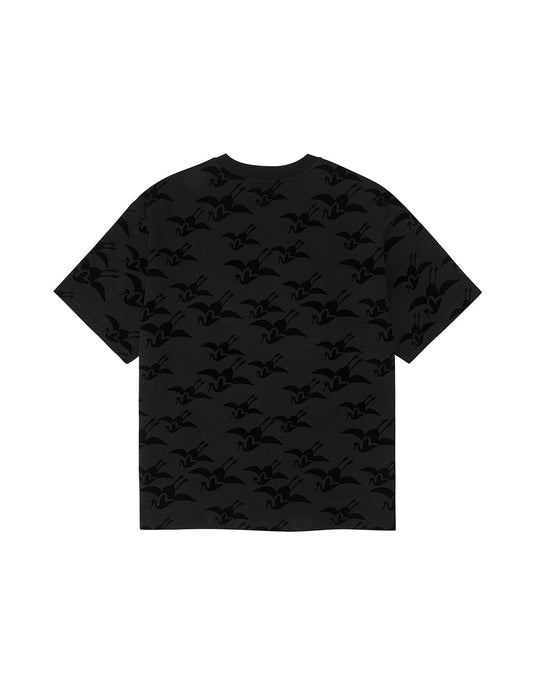 Allover Seagull Crane Flocking Print Relax Fit T-shirt