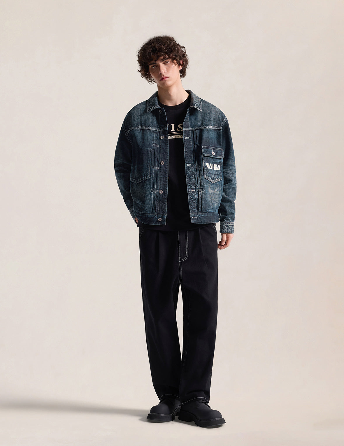 Hand Brush Printed Daicock Denim Jacket