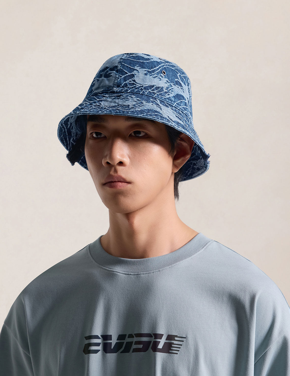 Wave & Seagull Allover Jacquard Denim Bucket Hat