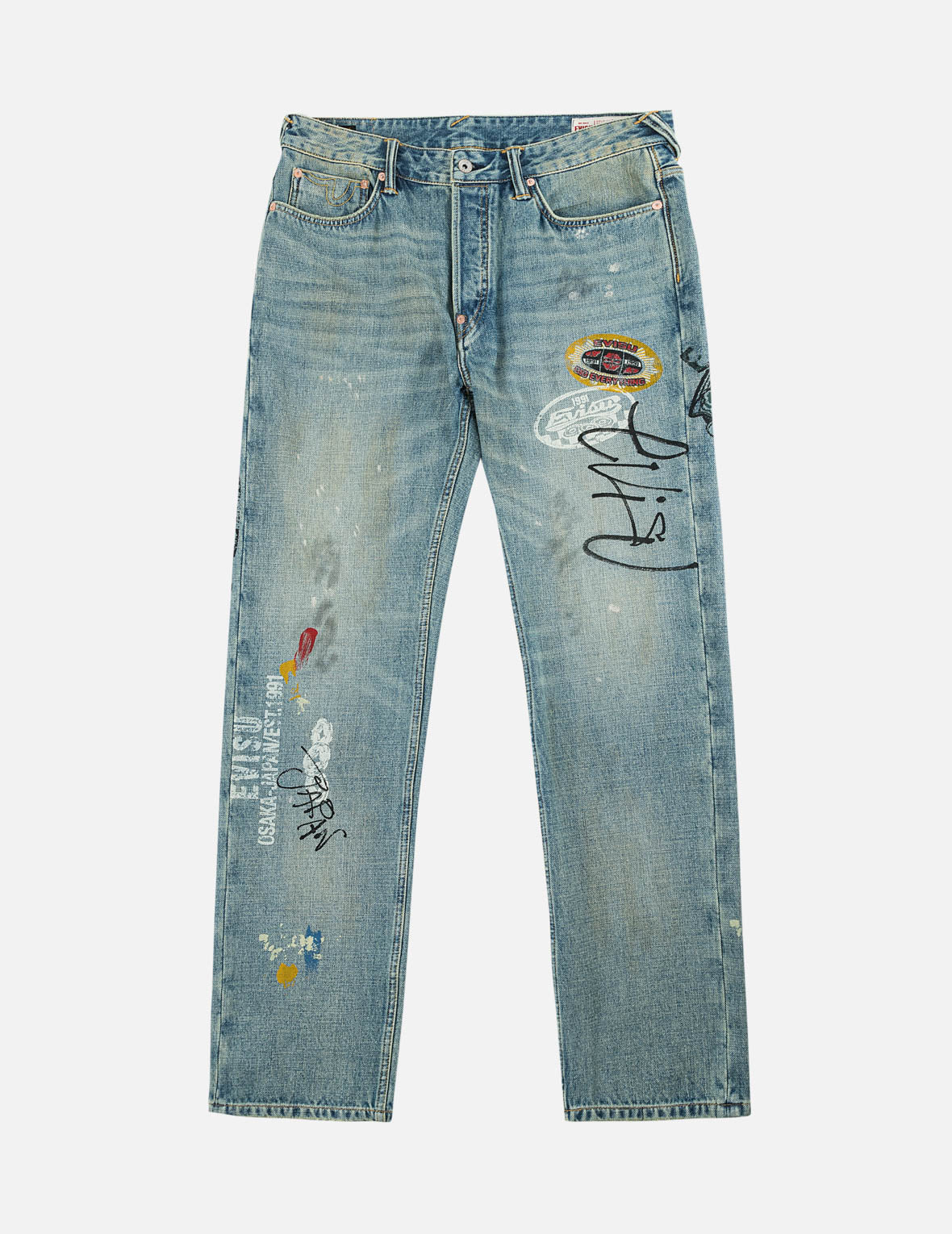Fortune Theme Hand-Painted All-Over Print Jeans #2020