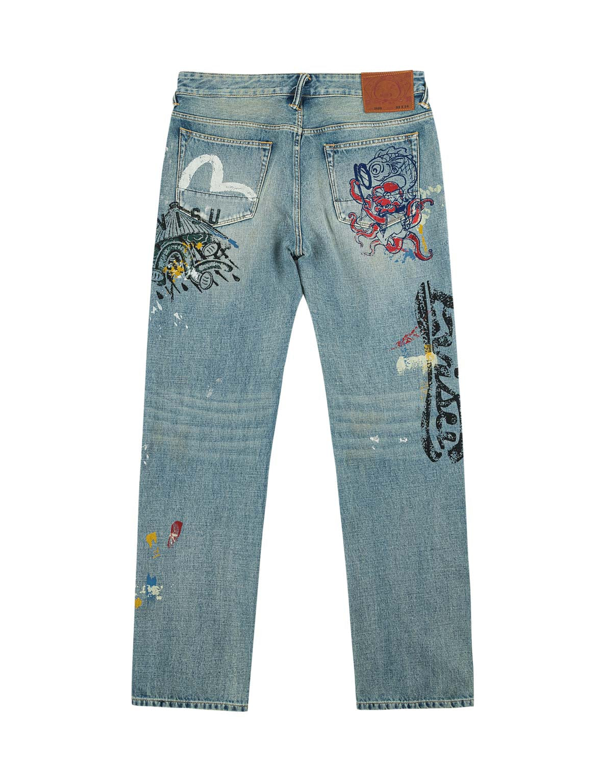 Fortune Theme Hand-Painted All-Over Print Jeans #2020