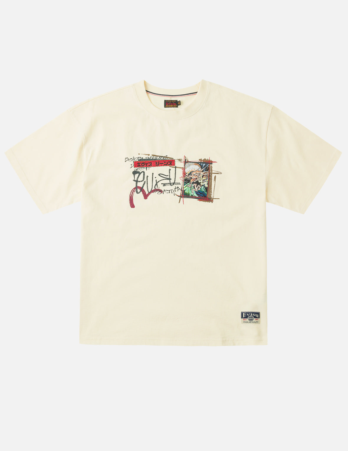 Handwriting Flying Dragon Embroidered Border T-shirt