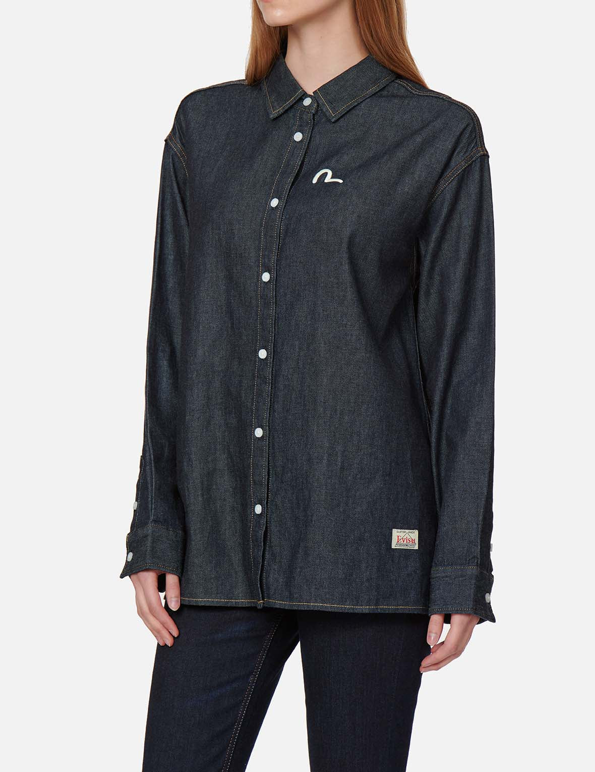 Brocade Kamon Print Denim Shirt