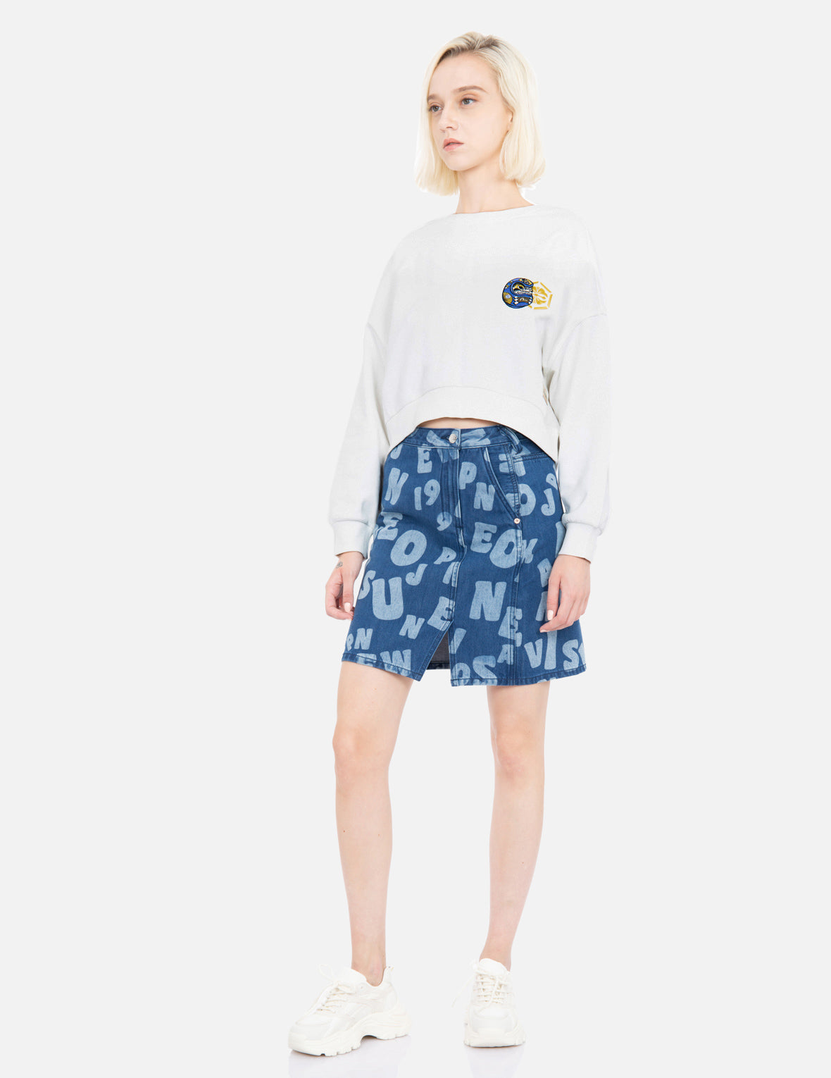 スカート EVISU archive denimpleatsskirt Y2Kstreet Allover Text Discharge Print Denim Skirt – EVISU