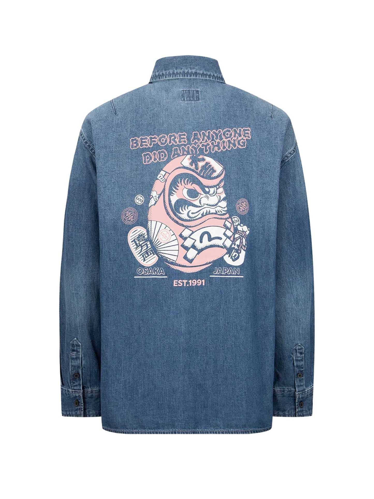 Daruma Print Denim Shirt