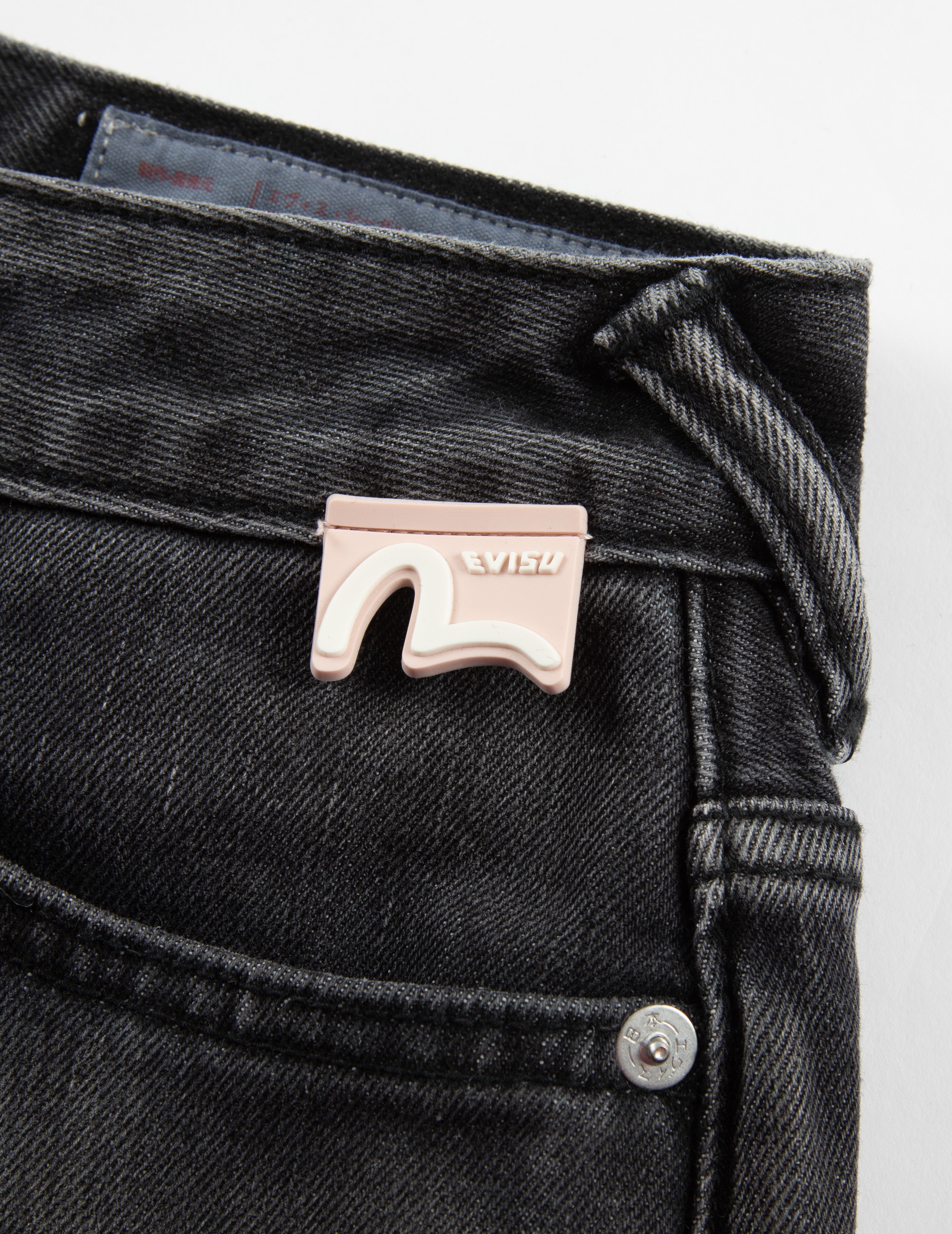 Seagull Embroidery with Logo-pattern Pocket Wide-leg Denim Jeans