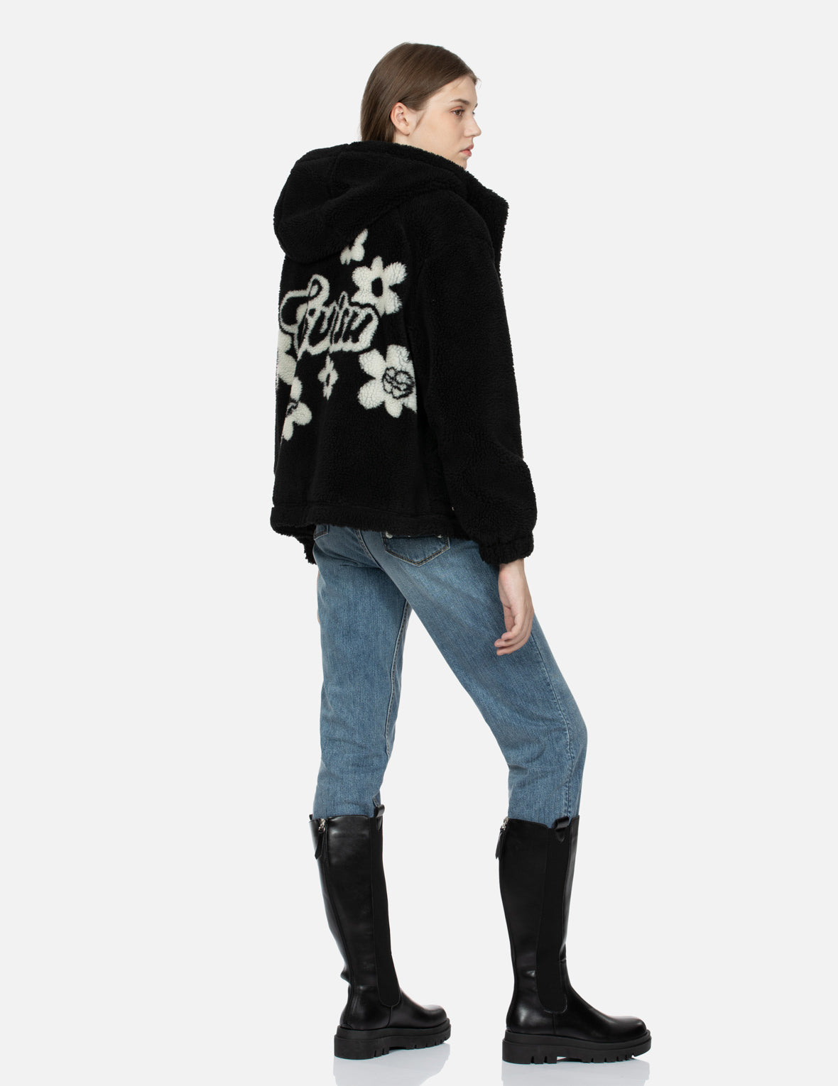 Floral Jacquard Oversized Sherpa Fleece Jacket