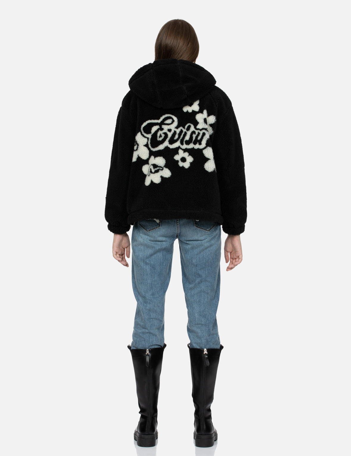 Floral Jacquard Oversized Sherpa Fleece Jacket