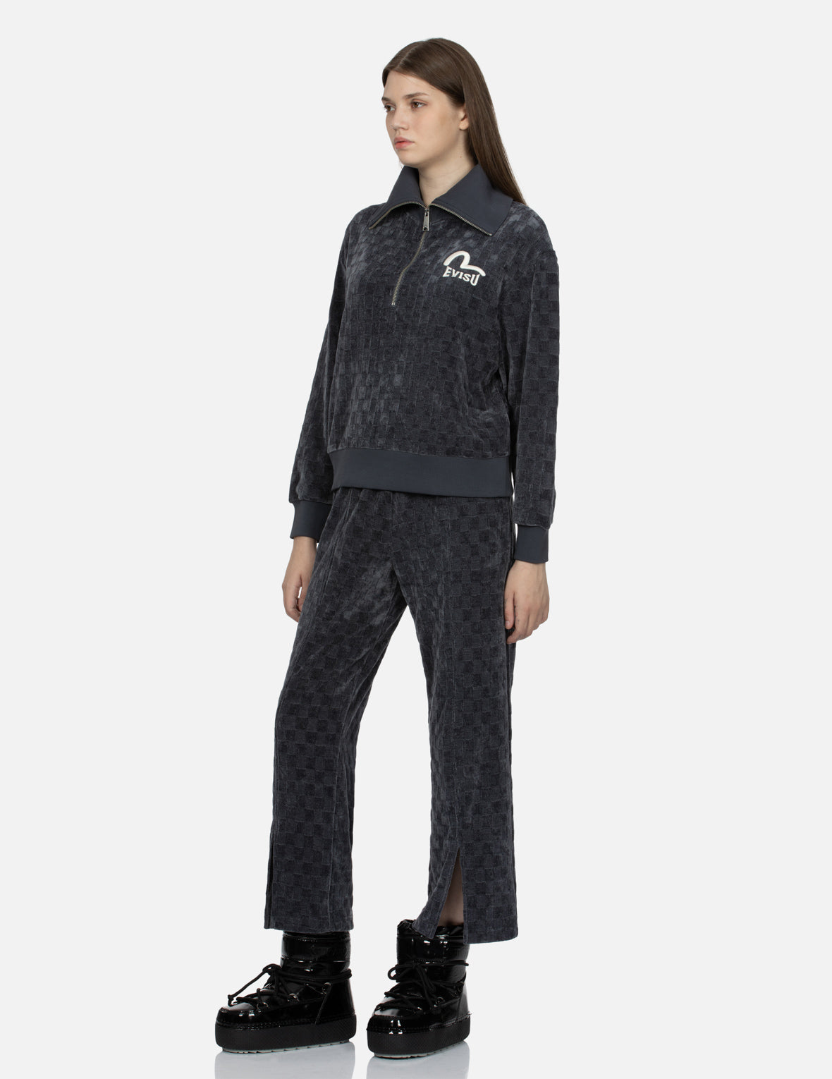 Seagull and Logo Embroidery Half-Zip Cropped Sweatshirt – EVISU