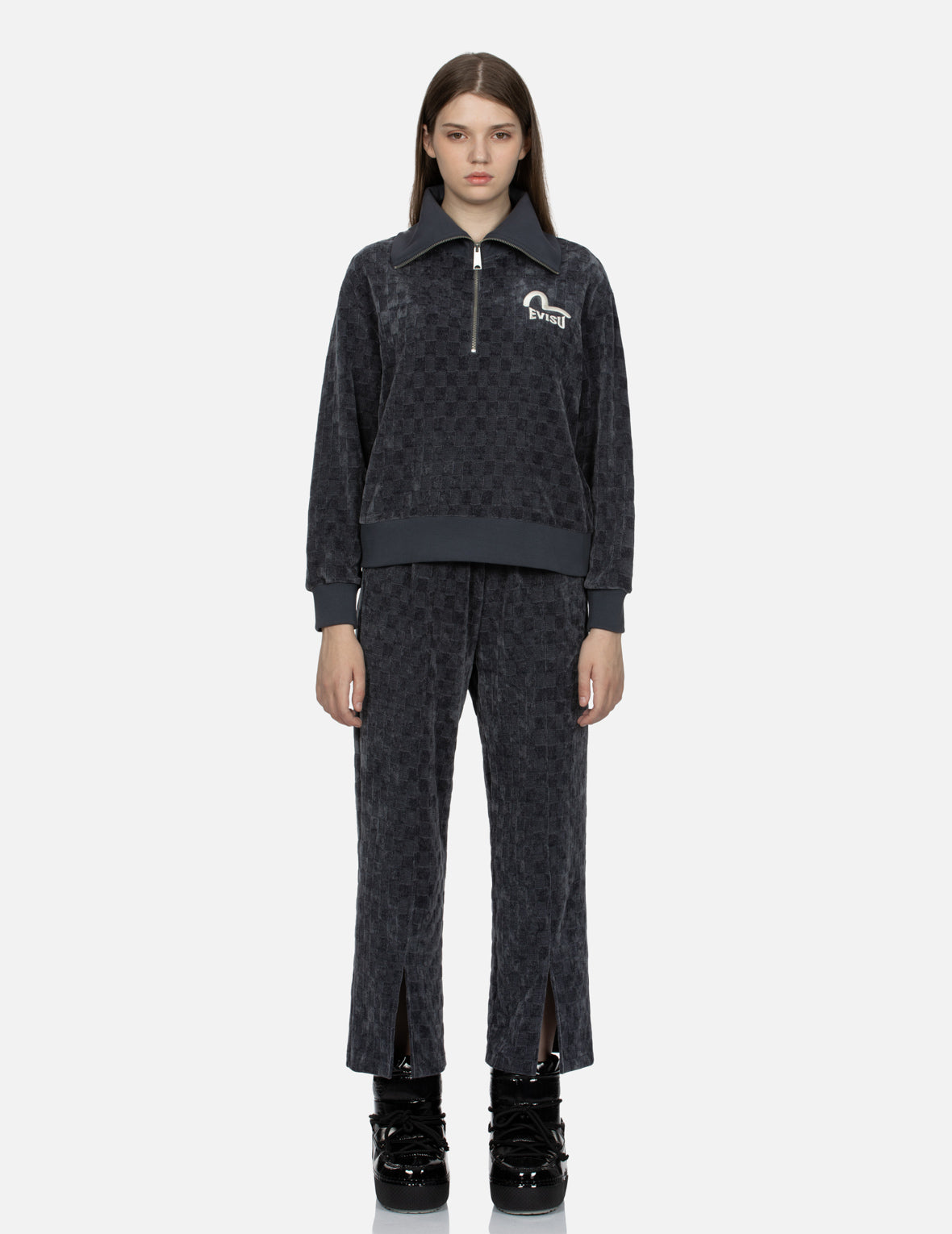 Seagull and Logo Embroidery Half-Zip Cropped Sweatshirt – EVISU