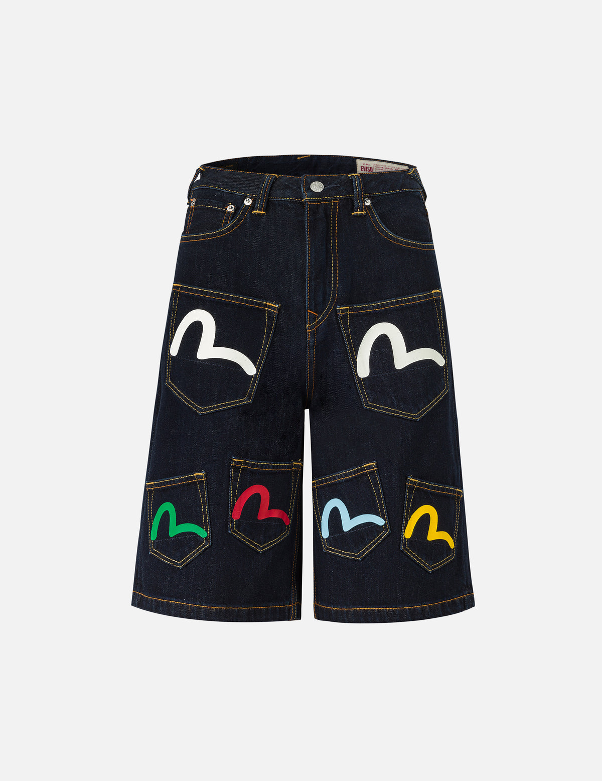 Evisu Multi-color Bucket Hat Embroidered Print Multi-Pockets Denim NWT w Bag Multi-Pocket Fashion Fit Denim Shorts – EVISU main image 4