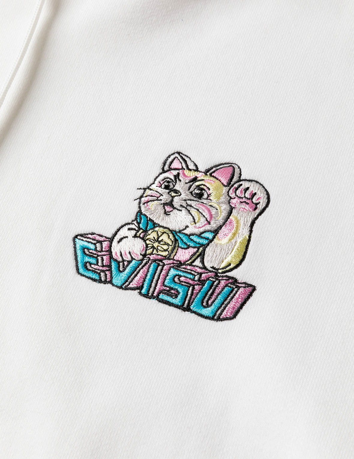 EVISU スカジャン XL ホワイト/カモフラージュ Logo and Fortune Cat Embroidery Oversized Hoodie – EVISU