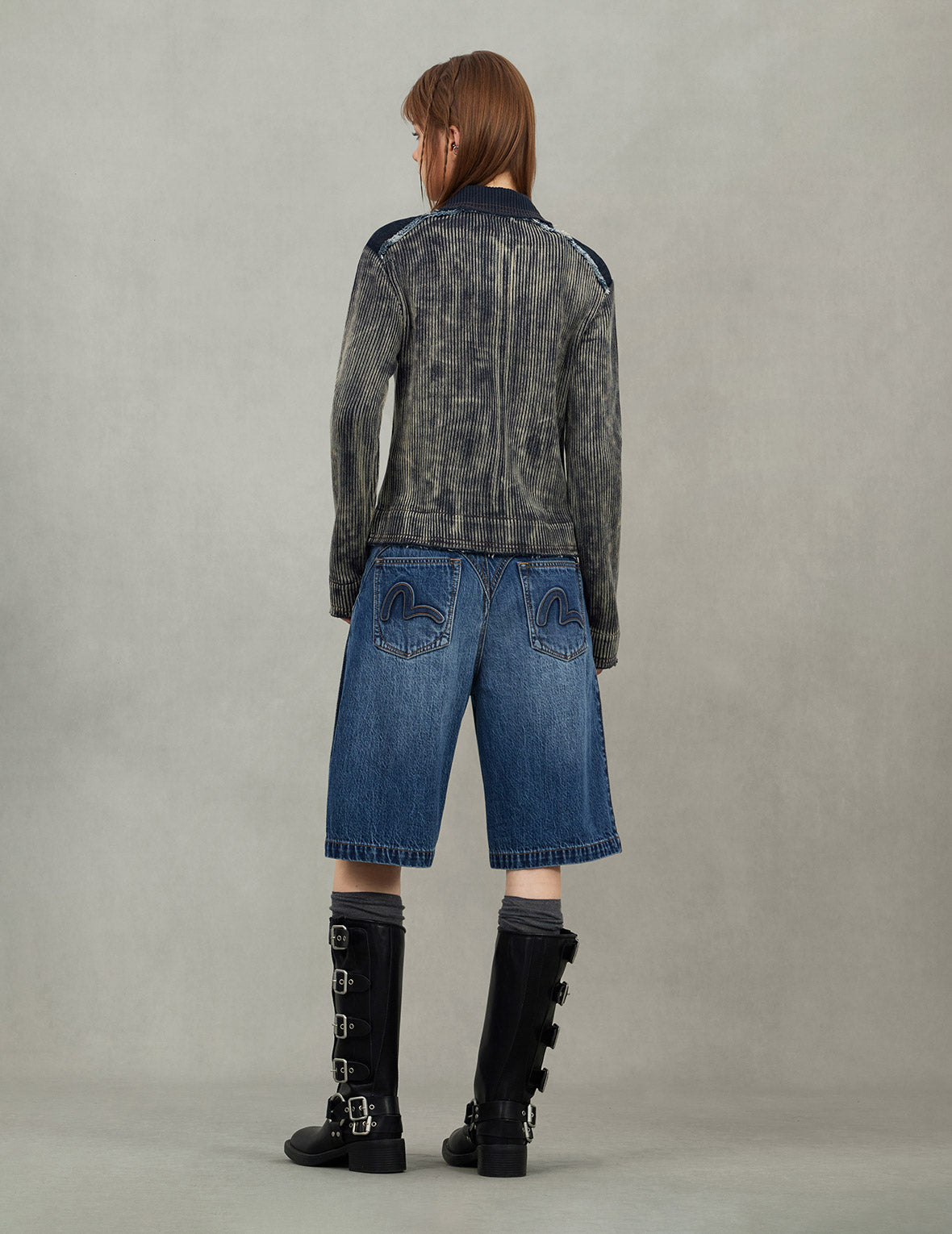 Denim Panelled Fashion Fit Zip-Up Cardigan