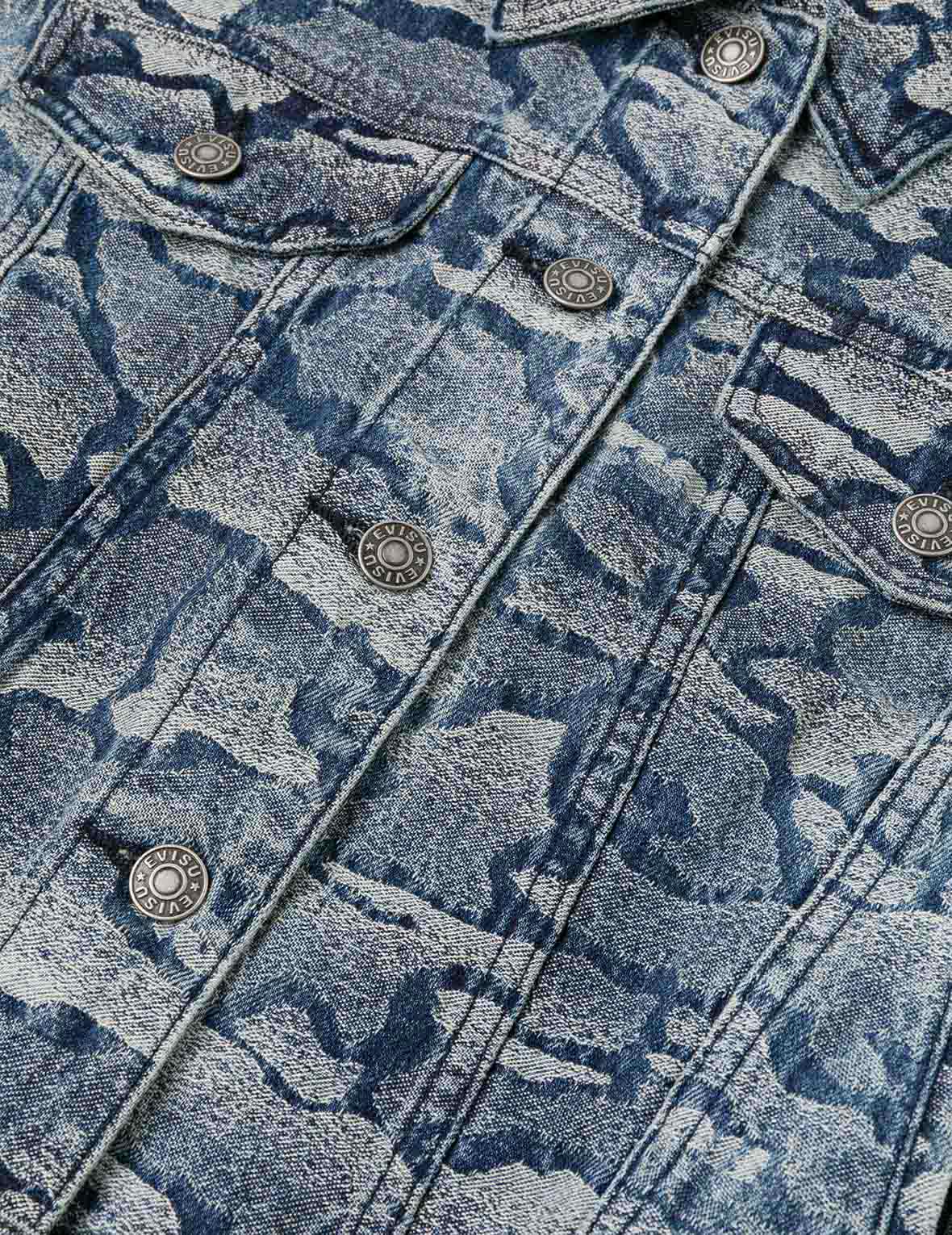 Allover Ishigaki Camouflage Jacquard Fashion Fit Washed Denim Jacket