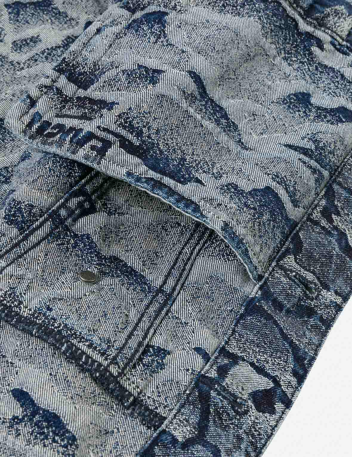 Allover Ishigaki Camouflage Jacquard Fashion Fit Washed Denim Jacket