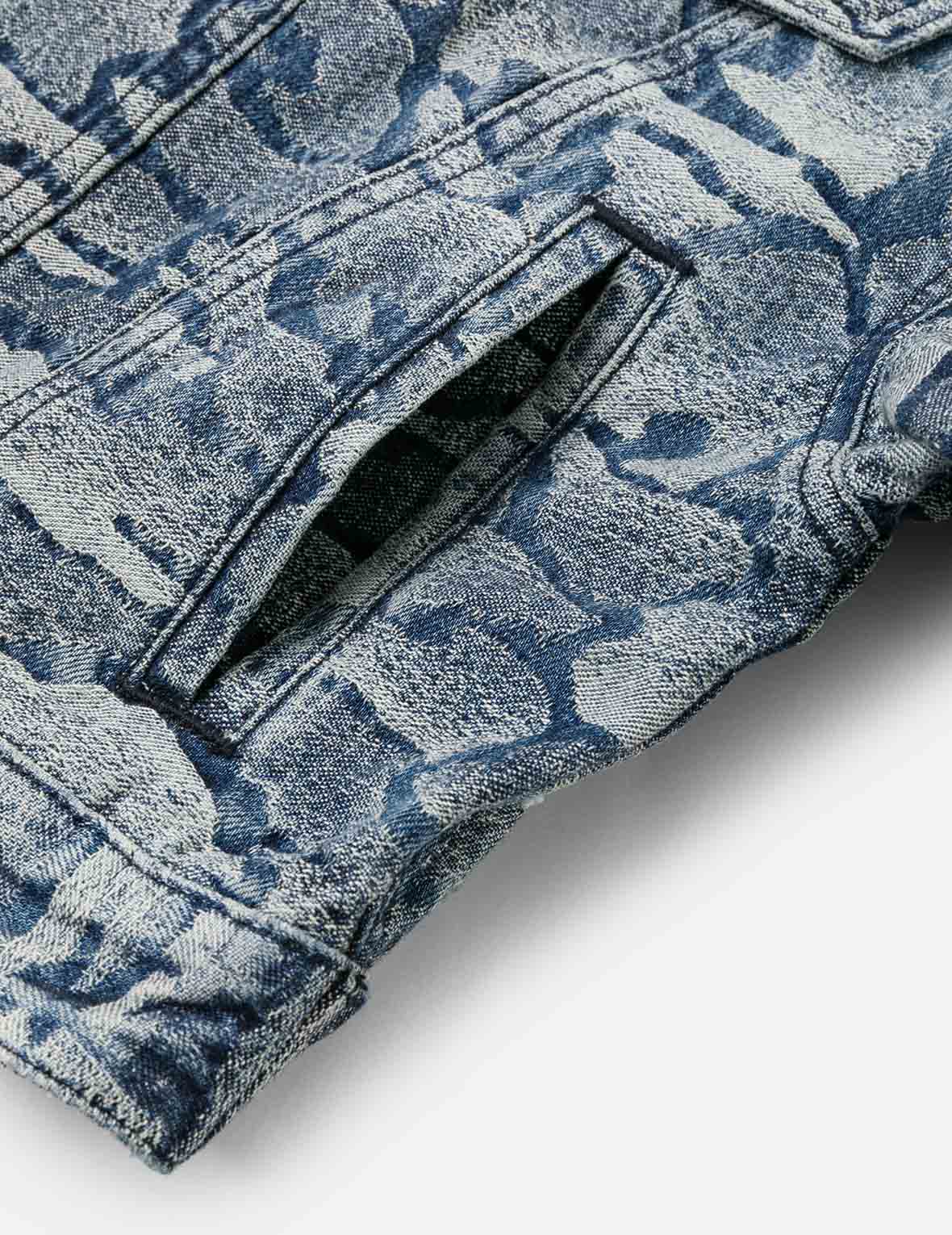 Allover Ishigaki Camouflage Jacquard Fashion Fit Washed Denim Jacket