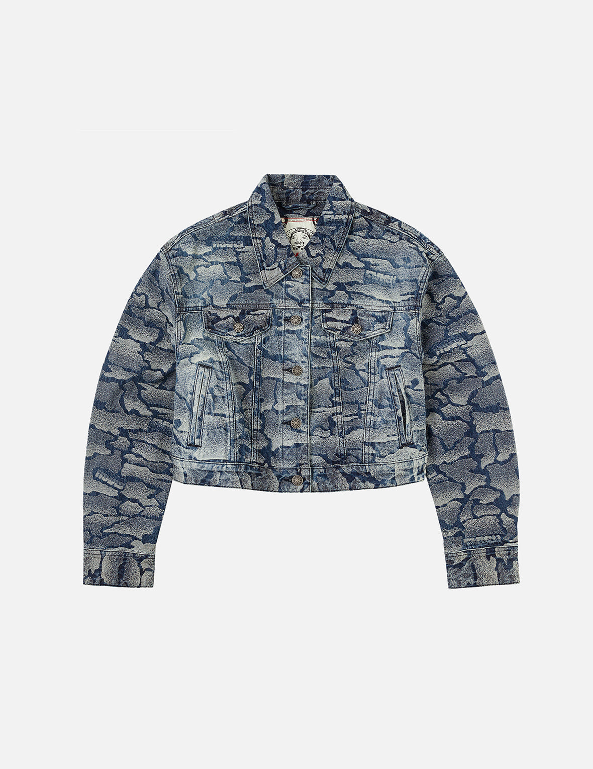 Allover Ishigaki Camouflage Jacquard Fashion Fit Washed Denim Jacket