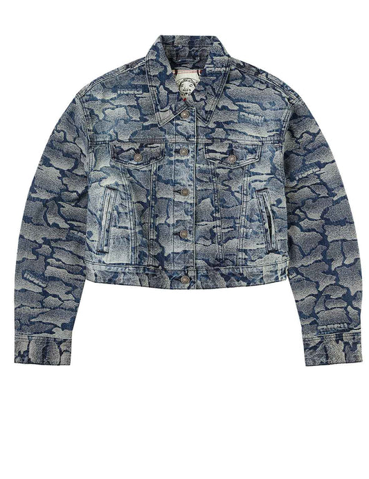 Allover Ishigaki Camouflage Jacquard Fashion Fit Washed Denim Jacket