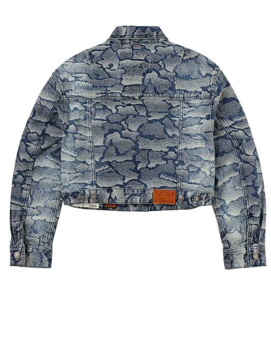 Allover Ishigaki Camouflage Jacquard Fashion Fit Washed Denim Jacket