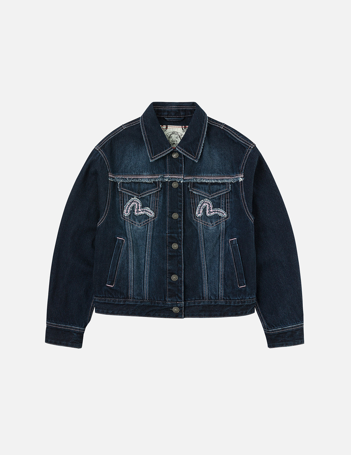Seagull Appliqué Embroidery Loose Fit Washed Denim Jacket