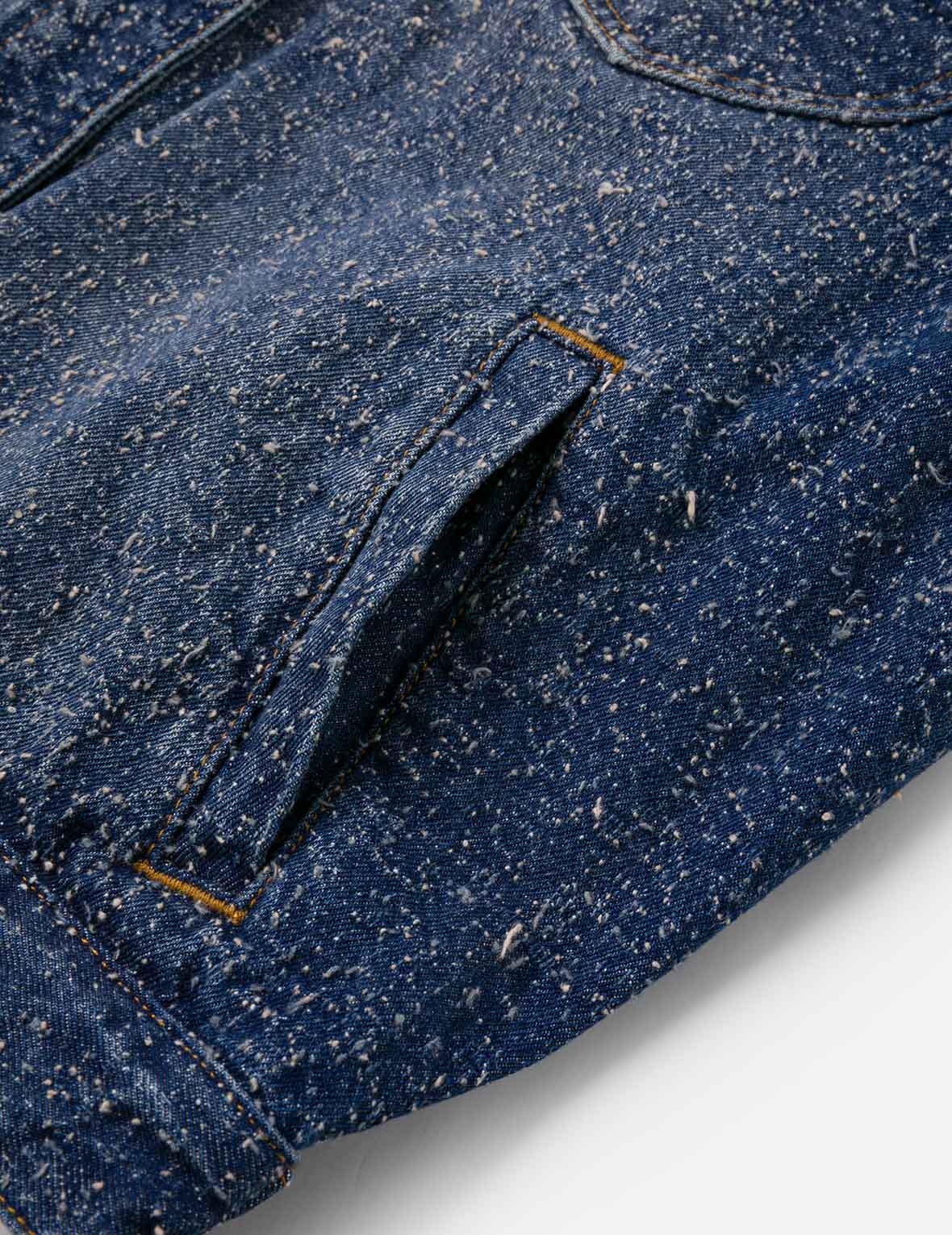 Leather Trim Fashion Fit Collarless Denim Jacket