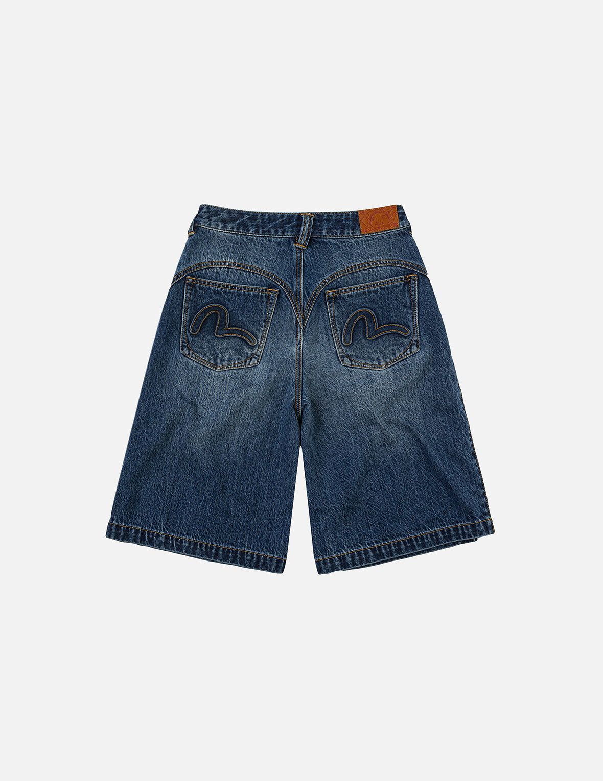 Seagull Embossed Fashion Fit Pleated Denim Shorts