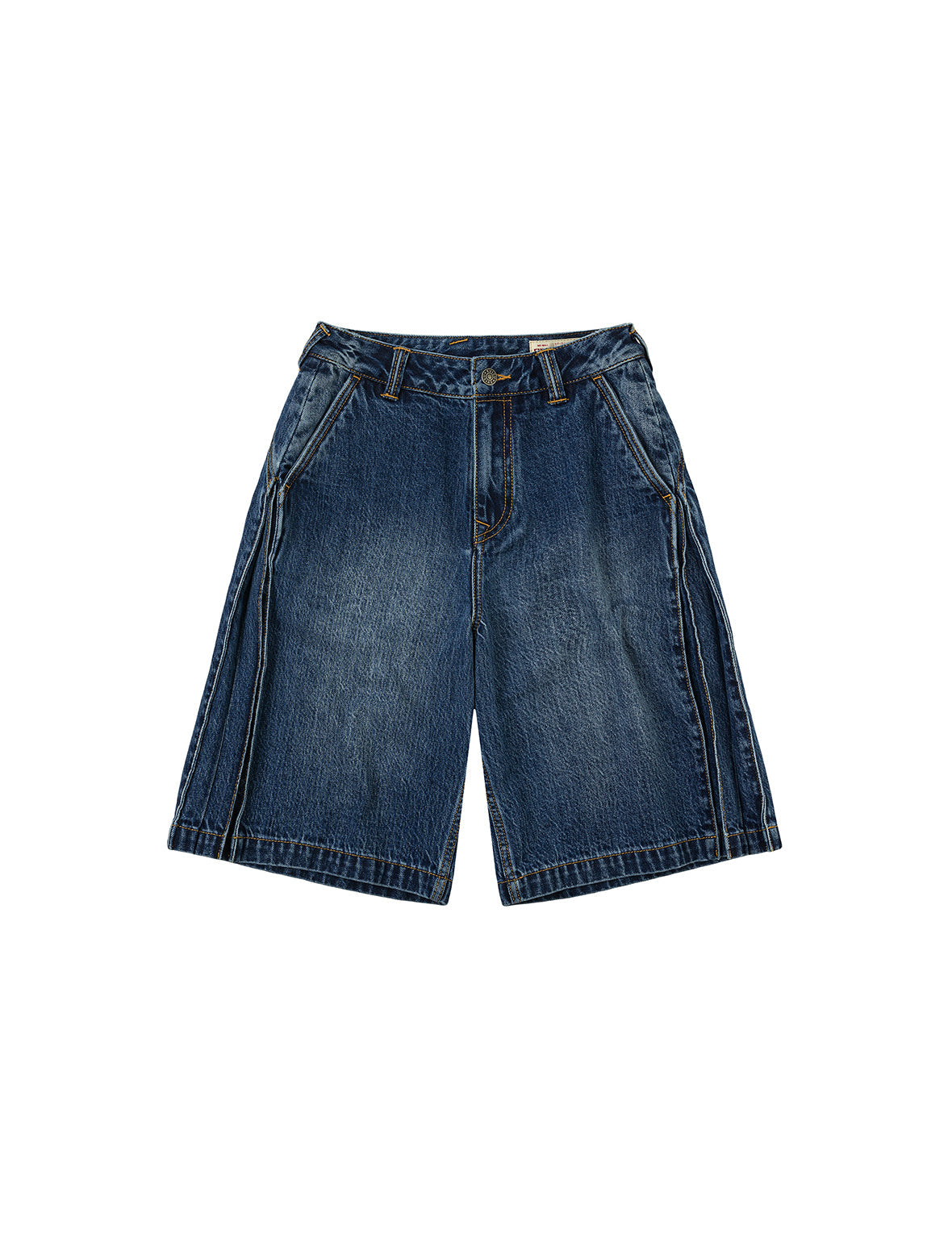 Seagull Embossed Fashion Fit Pleated Denim Shorts
