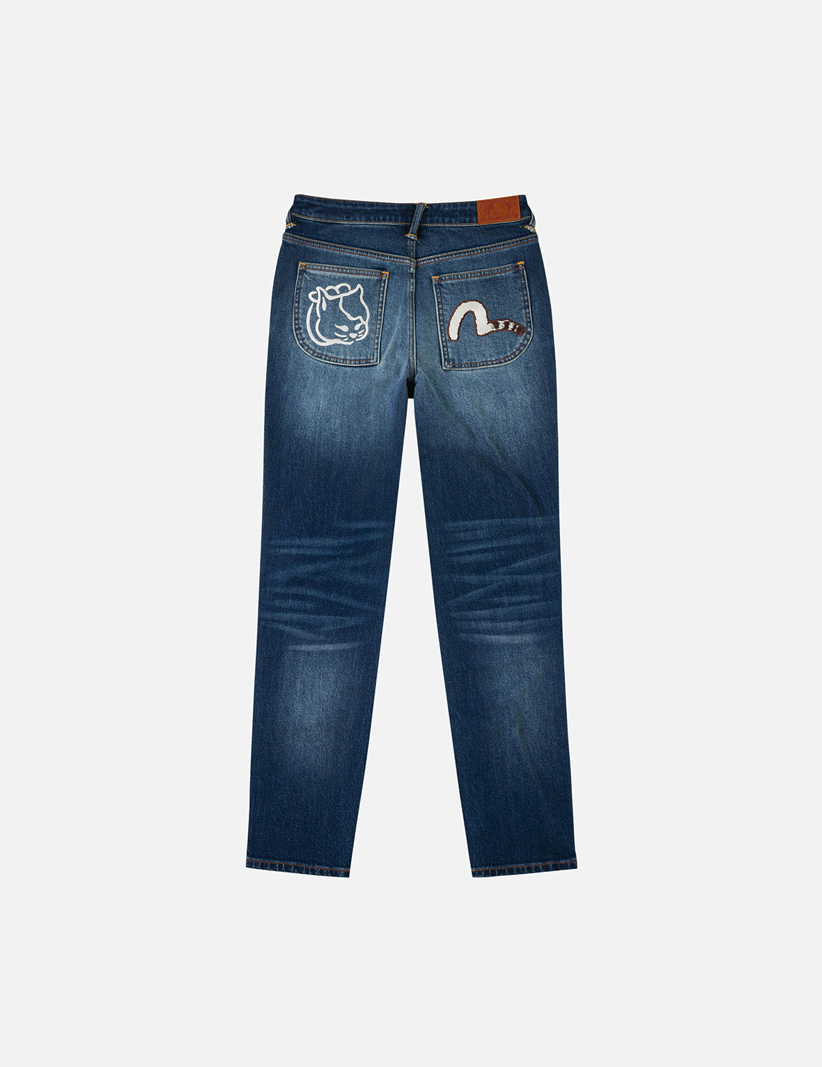Hollow Fuzzy Cat and Seagull Embroidery Relax Fit Jeans