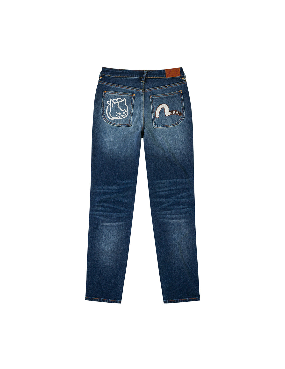 Hollow Fuzzy Cat and Seagull Embroidery Relax Fit Jeans – EVISU