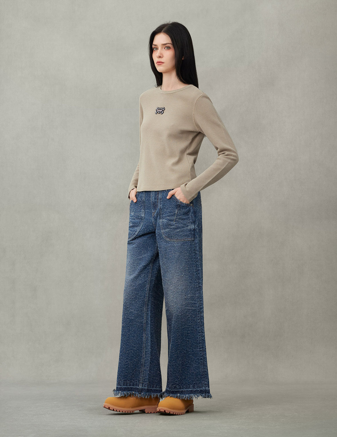 Washed and Distressed Straight Fit Denim