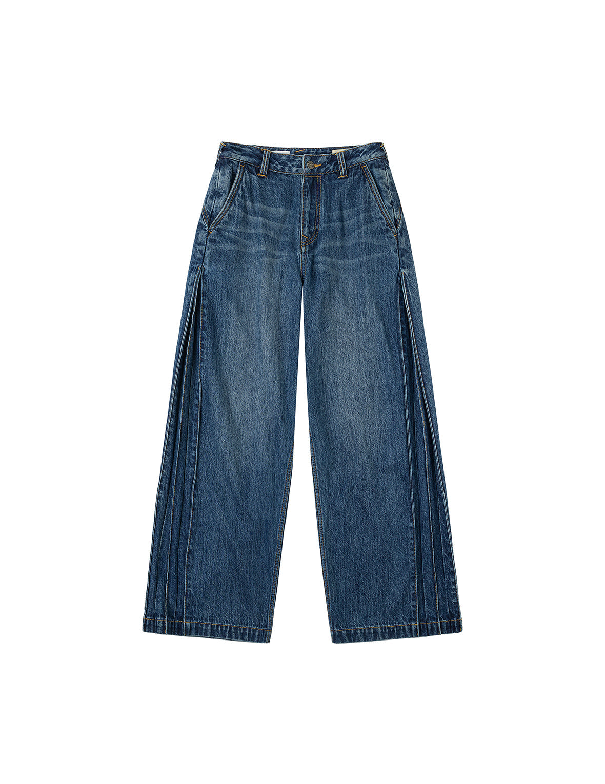 Seagull Embossed Fashion Fit Pleated Jeans