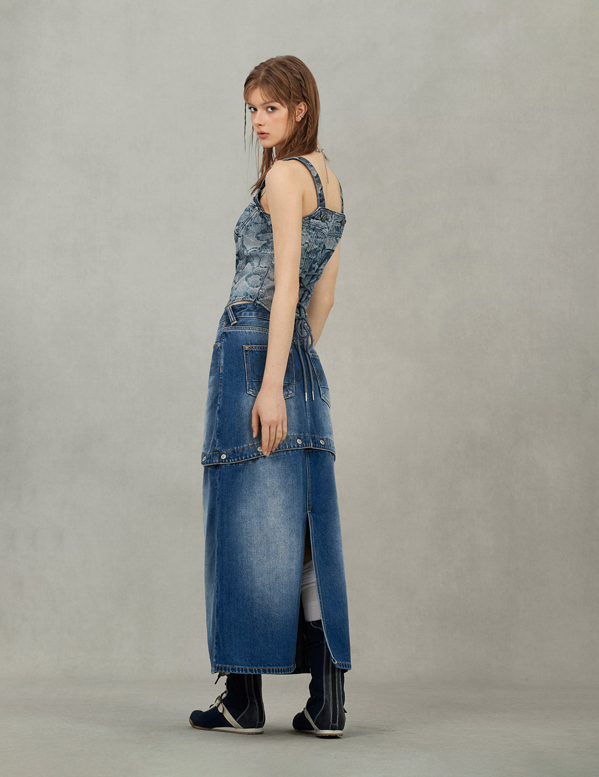 Logo Print Fashion Fit Detachable Denim Skirt
