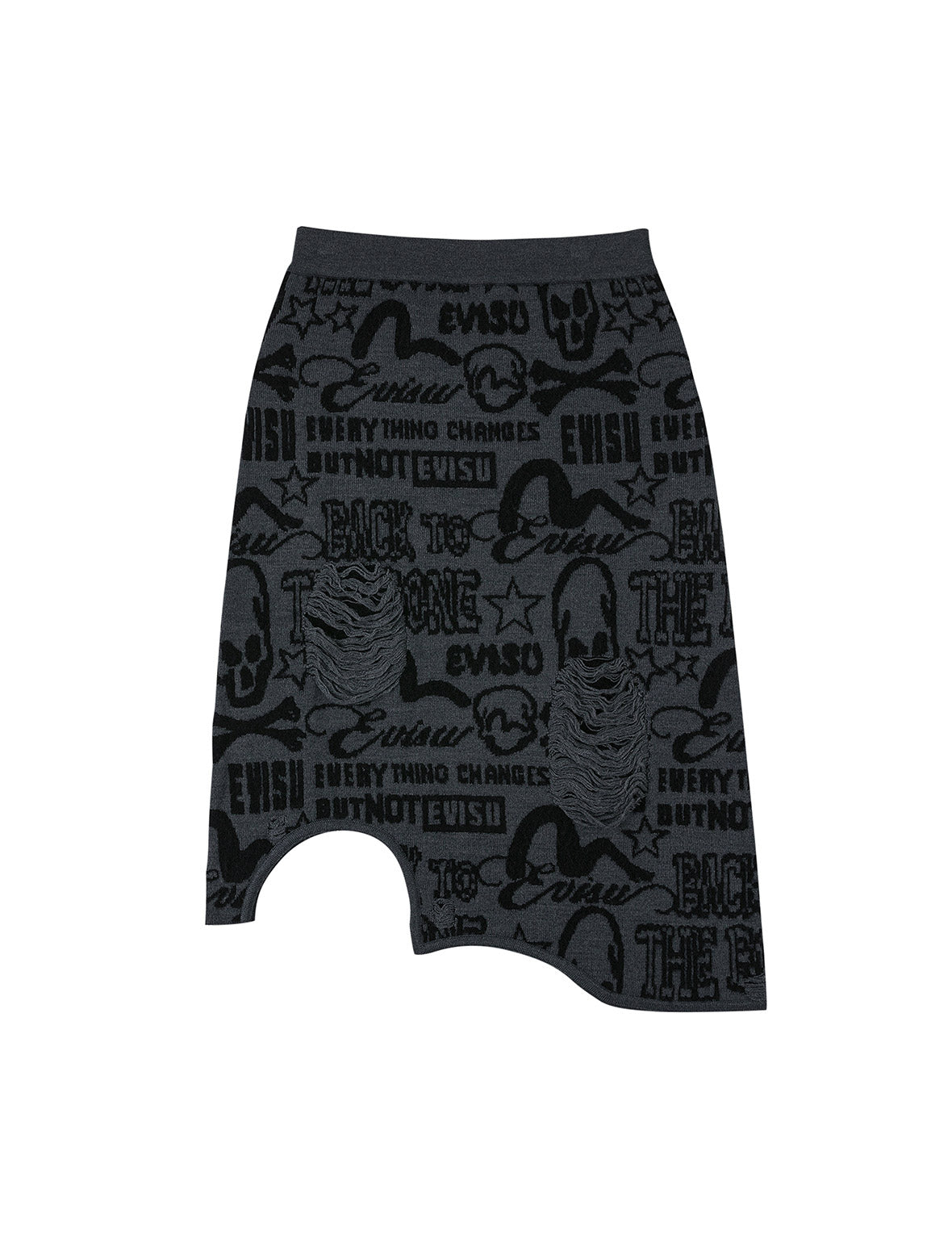 Allover EVISU Jacquard Fashion Fit Distressed Knitted Skirt