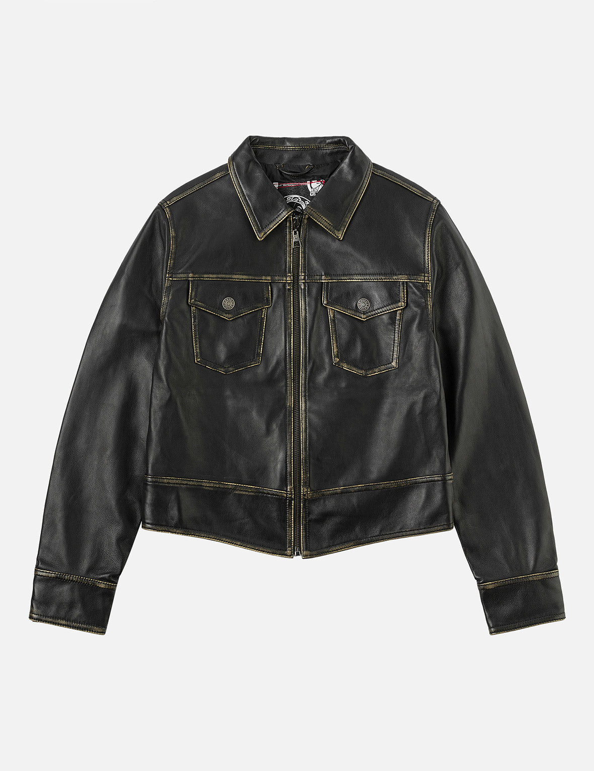 Logo Embossed Cropped Leather Jacket – EVISU
