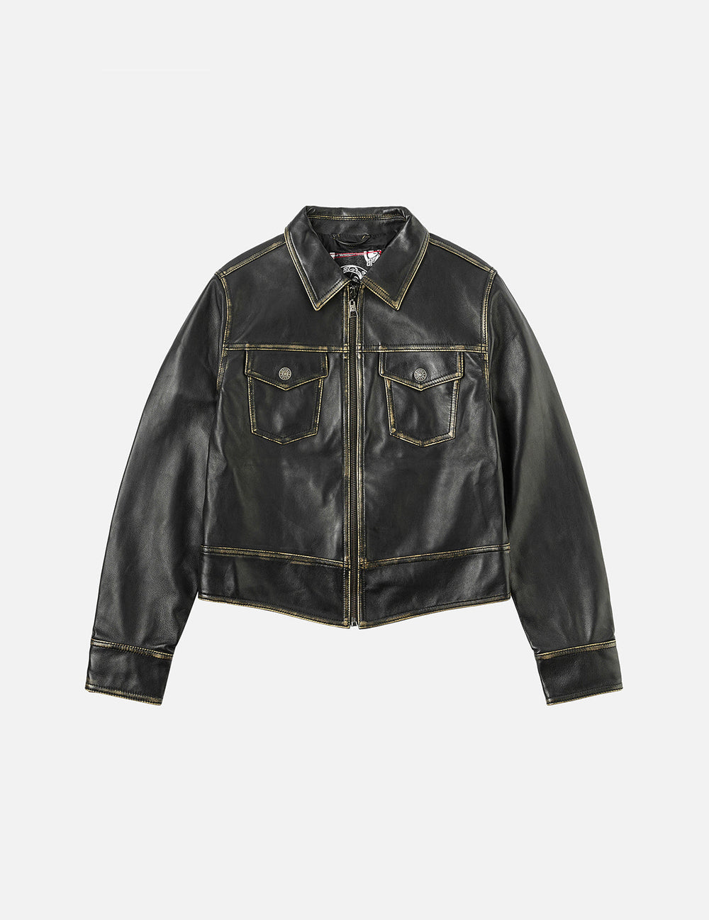 Logo Embossed Cropped Leather Jacket – EVISU