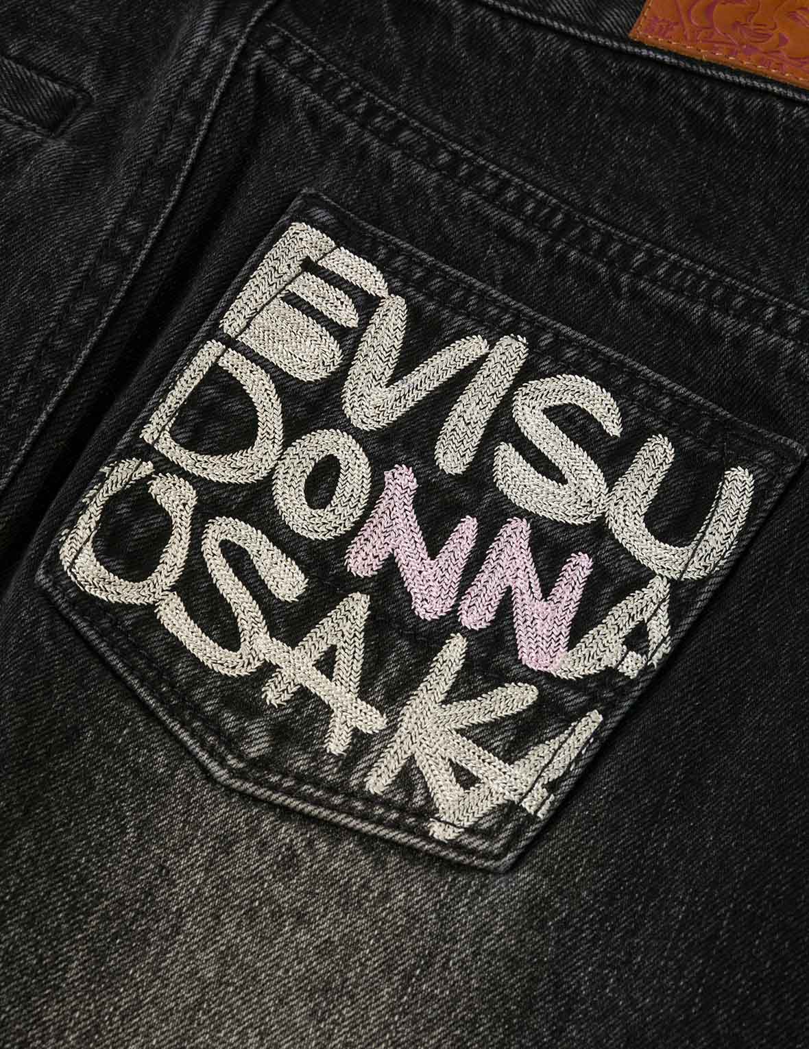 Seagull and Slogan Embroidery Regular Fit Distressed Washed Denim