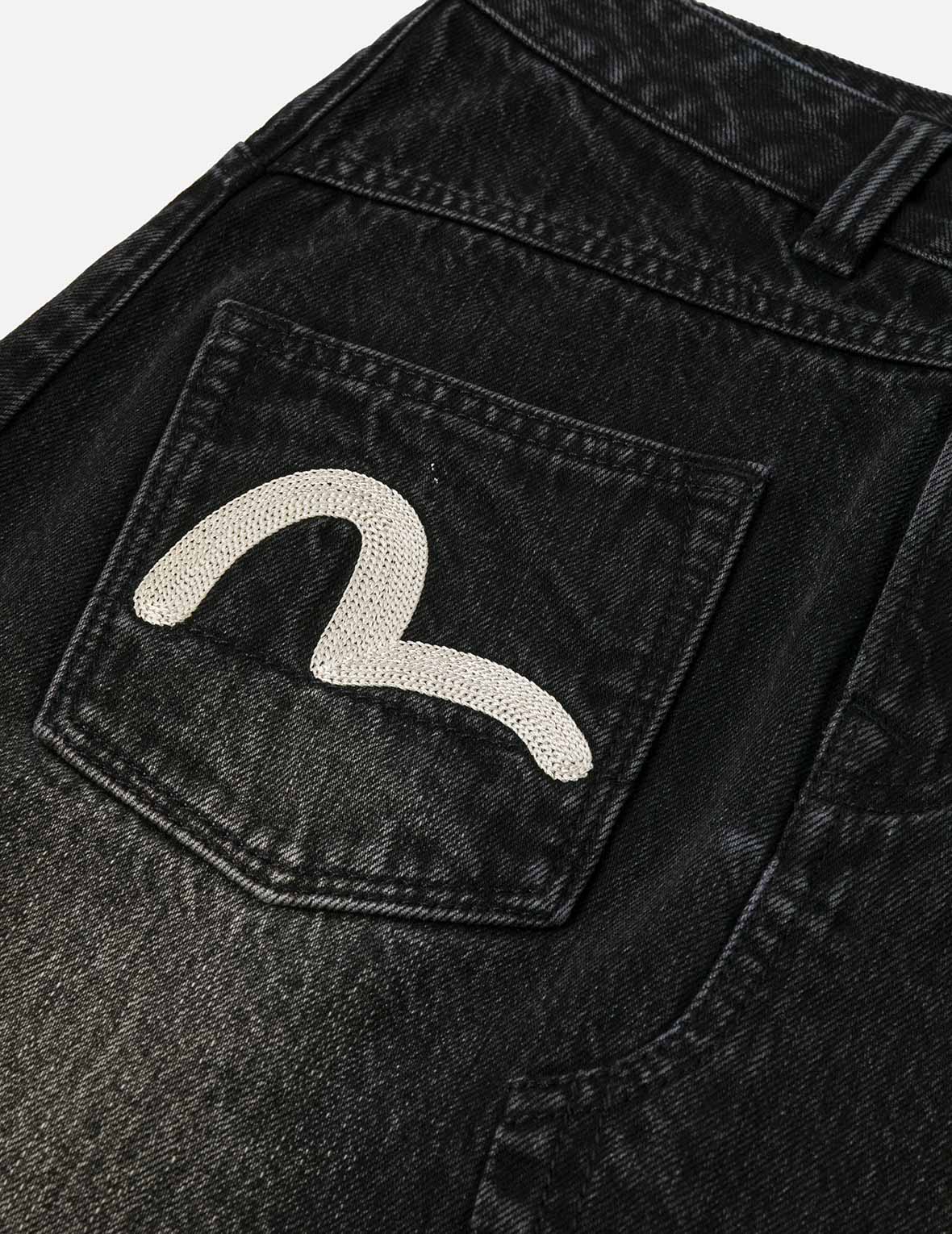 Seagull and Slogan Embroidery Regular Fit Distressed Washed Denim
