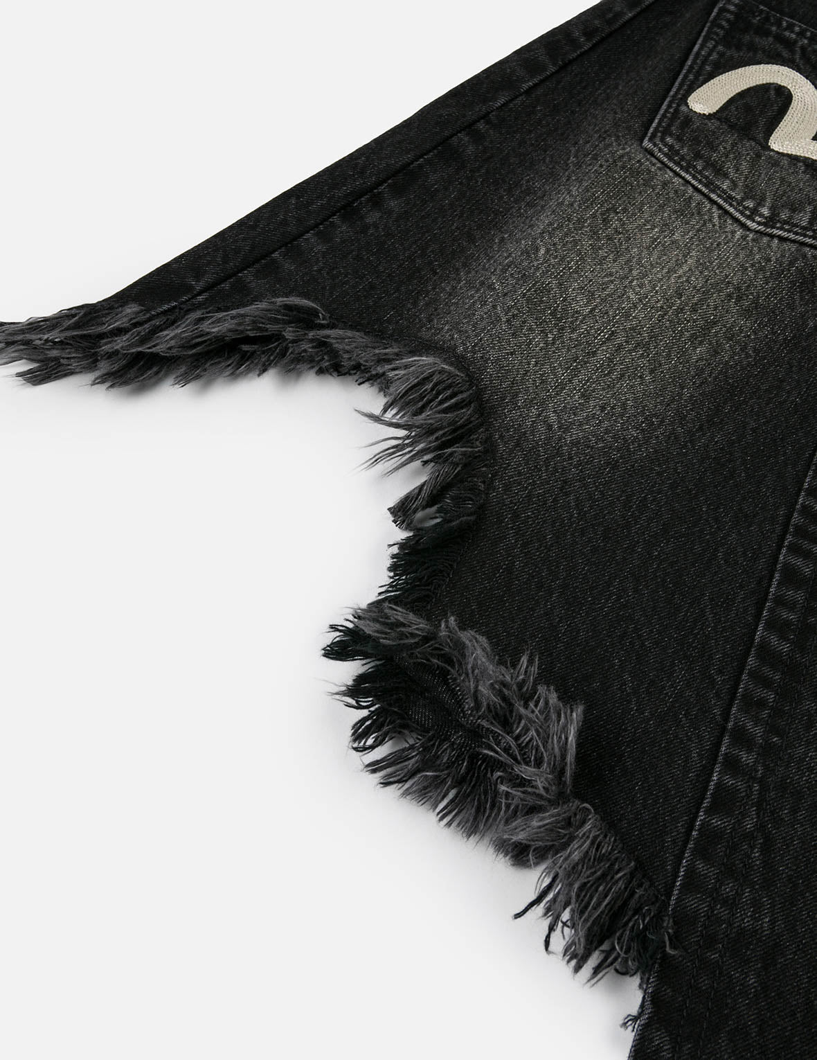 Seagull and Slogan Embroidery Regular Fit Distressed Washed Denim