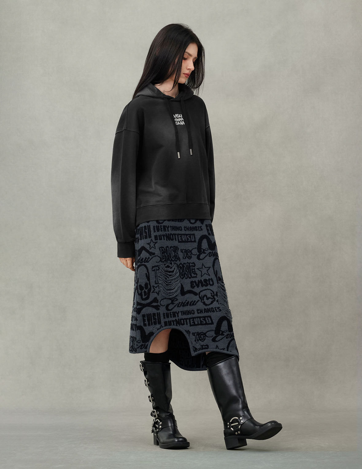Fuzzy Cat Daicock Print Cropped Hoodie