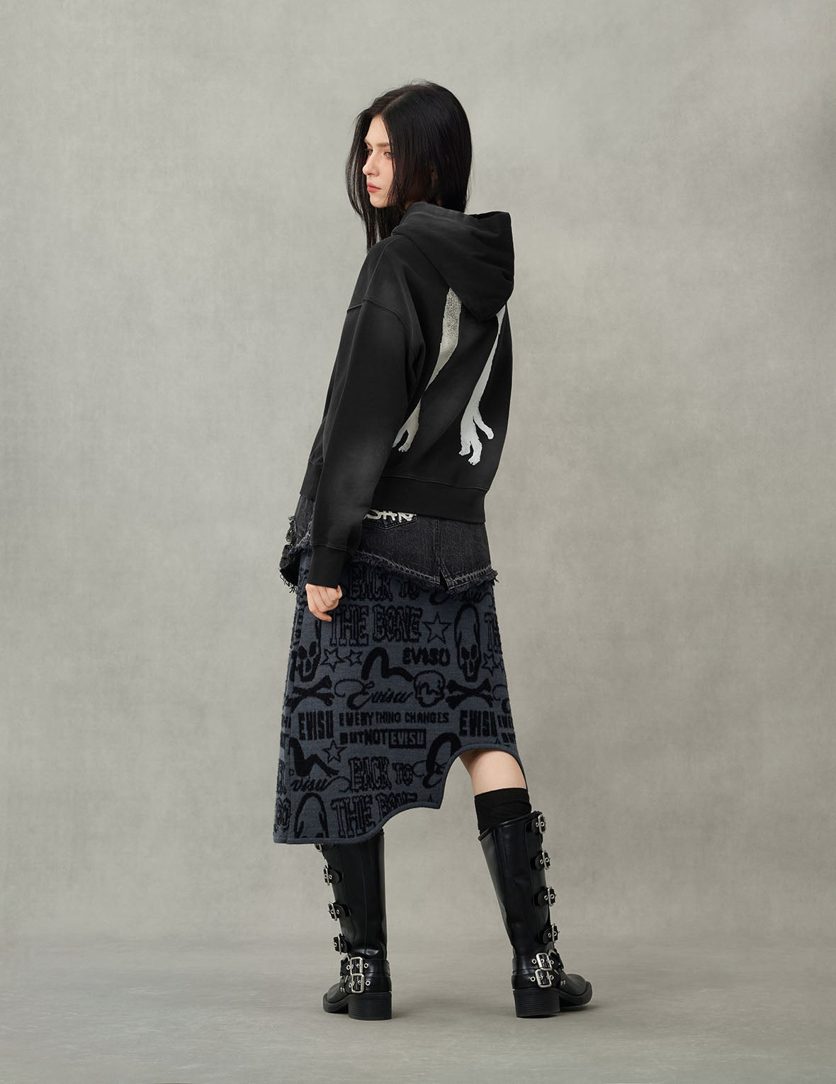 Fuzzy Cat Daicock Print Cropped Hoodie